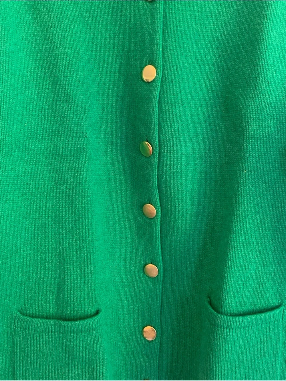 Emerald Green Gold Button-Front Cardigan with Patch Pockets Vintage Deans Wool - Picture 4 of 8